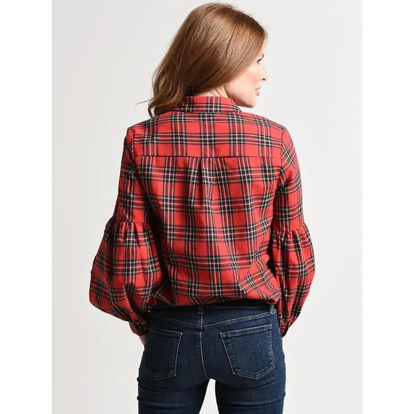 English Factory Plaid Button-Up Tartan Blouse Top Size Medium holiday - Picture 3 of 9